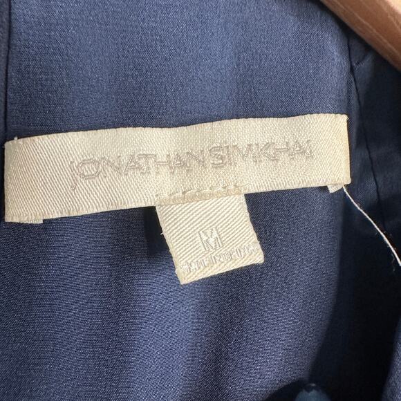 JONATHAN SIMKHAI | Silk Navy Blue Crossbar Romper Jumpsuit | Size Medium - Picture 7 of 10